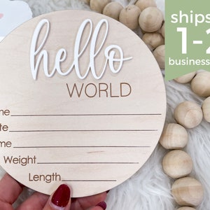 Hello World Birth Announcement Sign, Gender Neutral Baby Name Sign, Newborn Birth Stats Sign for Hospital, Hello World Birth Info Sign, AUST
