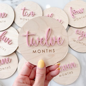 Baby Monthly Milestone Marker, Month Photo Signs Baby, Monthly Wooden Milestone Discs, Baby Shower Gift, Personalized Baby Milestone Acrylic image 3