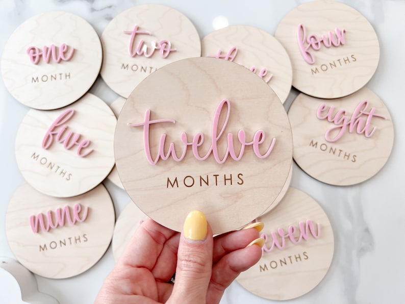 Baby Monthly Milestone Marker, Month Photo Signs Baby, Monthly Wooden Milestone Discs, Baby Shower Gift, Personalized Baby Milestone Acrylic image 3