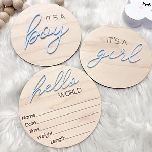 Geburtsankündigung für Krankenhaus, Hello World Plakette, Geschlechtsneutrales Baby-Namensschild, Es ist ein Junge, es ist ein Mädchen Schild für Krankenhaus