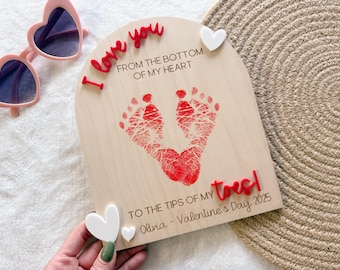 Valentine's Day Handprint Love Board, Kids Footprint Sign, First Valentine's Day Craft, Heart Keepsake Board For Baby's First Valentine