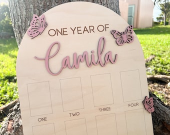 One Year of Photo Board, Butterfly First Birthday, Baby's First Year Sign, Fairy Enchanted Garden Birthday Decor, 1st Birthday Photo Collage