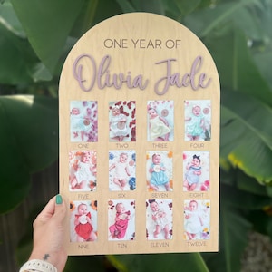 Tablero de mi primer año, tablero de fotos de un año, exhibición de fotos de mi primer año, letrero con fotos de los 12 meses, letrero del primer año del bebé, decoración del primer cumpleaños