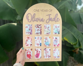 My First Year Board, One Year Photo Board, My First Year Photo Display, 12 month picture sign, Baby's first year sign, 1st Birthday Decor