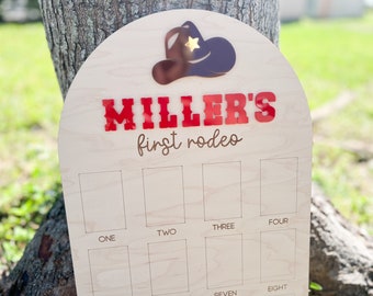 One Year Of Photo Board, First Rodeo Birthday Party Decor, Cowboy Theme First Birthday, 1st Birthday Rodeo Party, 12 Month Photo display