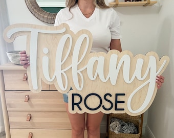 Large Wood Baby Name Sign, Nursery Name Sign, Above Crib Name Sign, Girl Name Sign, Layered Baby Name Sign, Boy Name Sign