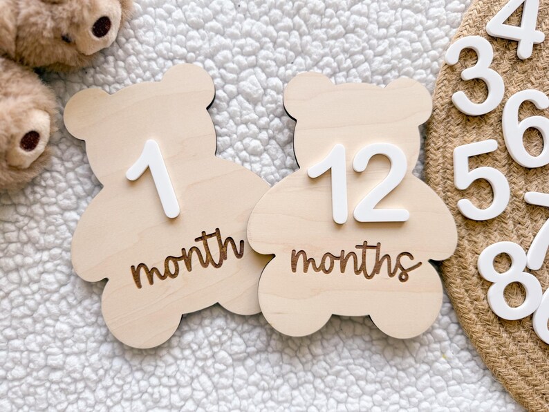 Teddy Bear Monthly Milestone Marker, Interchangeable Month Baby Bear ...