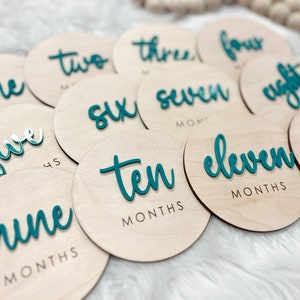 Baby Monthly Milestone Marker, 1-12 Month Baby milestone cards, Monthly Wooden Milestone Discs, Personalized Month Signs Baby Acrylic image 4