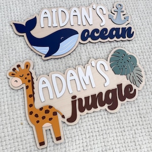 Custom Theme Nursery Name Sign, Under The Sea Kids Room Decor, Jungle Boy Name Sign, Safari Toddler Boy Room, Ocean Animal Art