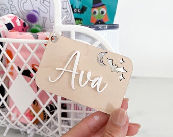 Trick or Treat Bag Tags, Halloween Favor Tags, Boo Basket Tag, Halloween Basket Charm, Personalized Halloween Wood Tag, Custom Name Tag