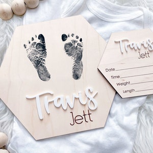 Baby Footprint Name Sign for Hospital, Baby Announcement Sign, Baby Birth Stats Sign, Hospital Footprint Sign, Newborn Announcement Sign