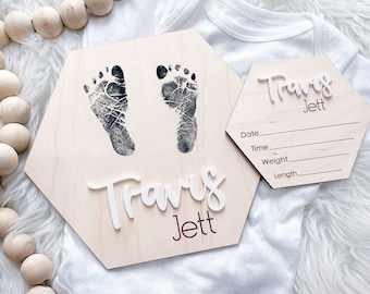 Baby Footprint Name Sign for Hospital, Baby Announcement Sign, Baby Birth Stats Sign, Hospital Footprint Sign, Newborn Announcement Sign