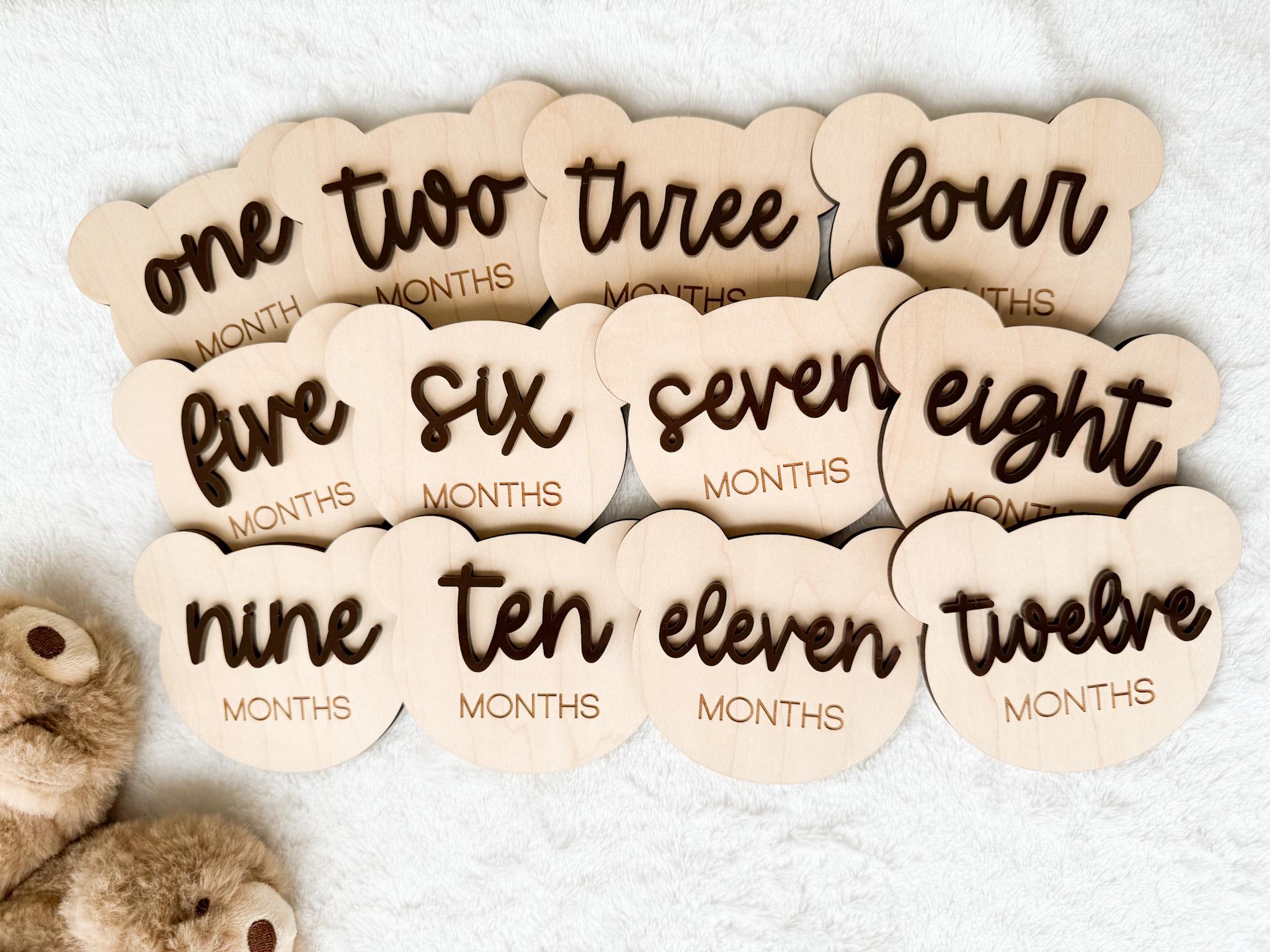 Teddy Bear Monthly Milestone Marker, Interchangeable Month Baby Bear ...
