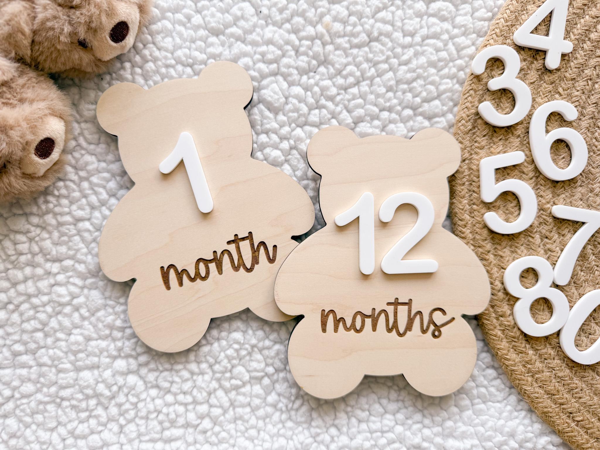 Teddy Bear Monthly Milestone Marker, Interchangeable Month Baby Bear ...