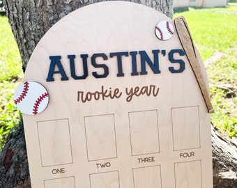 Baseball Birthday Photo Board, Sport Theme First Birthday, Rookie of the Year First Photo Board, 1st Birthday Baseball Party, 12 Month Photo