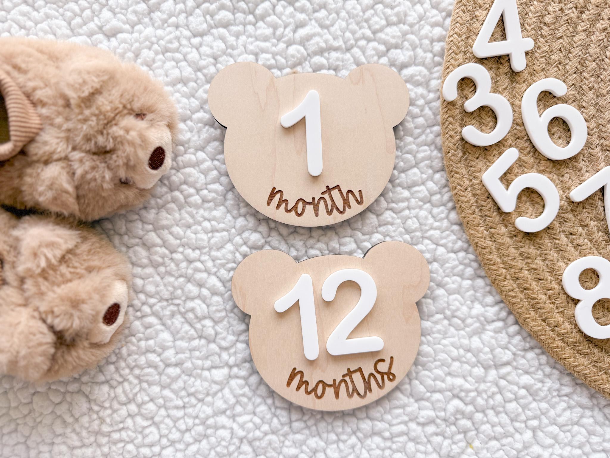 Teddy Bear Monthly Milestone Marker, Interchangeable Month Baby Bear ...