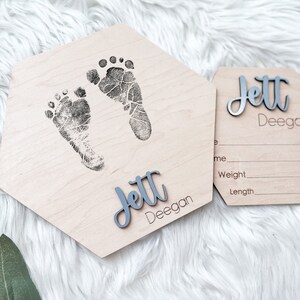 Footprint Name Sign for Hospital, Hospital Footprint Sign, Baby Announcement Sign, Baby Birth Stats Sign, Newborn Announcement Sign image 2