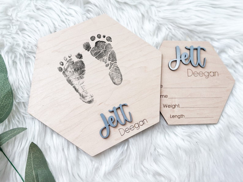 Footprint Name Sign for Hospital, Hospital Footprint Sign, Baby Announcement Sign, Baby Birth Stats Sign, Newborn Announcement Sign image 2