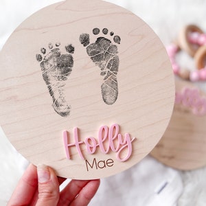 Hospital Footprint Sign, Baby Footprint Name Sign for Hospital, Birth Announcement Sign, Newborn Name Wood Sign, Baby Birth Stats Sign, image 1