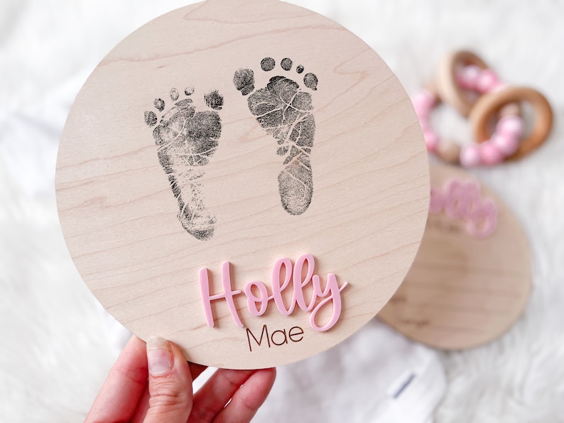 Hospital Footprint Sign, Baby Footprint Name Sign for Hospital, Birth Announcement Sign, Newborn Name Wood Sign, Baby Birth Stats Sign, image 1