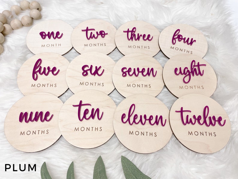 Baby Monthly Milestone Marker, 1-12 Month Baby milestone cards, Monthly Wooden Milestone Discs, Personalized Month Signs Baby Acrylic image 3