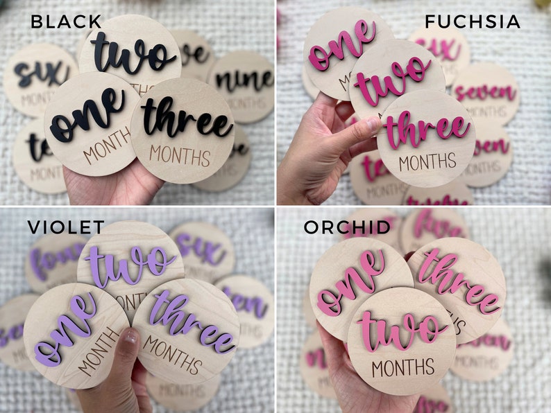 Baby Milestone Marker, Baby Month Signs Baby, Monthly Milestone Baby Discs, Baby Shower Gift, Personalized Baby Milestone 3D Wood CHUNKY image 4