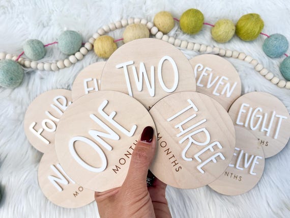Vintage Leather Backpack Baby Monthly Milestone Cards - 12 Wooden Round ...