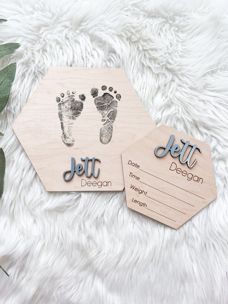 Footprint Name Sign for Hospital, Hospital Footprint Sign, Baby Announcement Sign, Baby Birth Stats Sign, Newborn Announcement Sign image 6