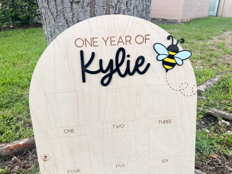 Een jaar fotobord, Fun to Bee verjaardagsdecor, Sweet to Bee one party, Bumble Bee 1e bijendag, Queen Bee eerste verjaardagsfeestje, afbeelding 3