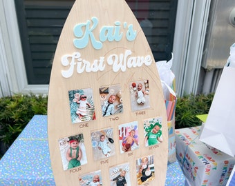 One Year of Photo Surf Board, Baby's first year sign, The Big One Party,  First Wave Birthday Decor, 1st Birthday Ocean Theme photo sign