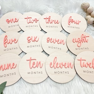 Marcador de hitos mensuales para bebé, letreros con foto para el mes, discos de madera para hitos mensuales, regalo para baby shower, acrílico personalizado para hitos de bebé.