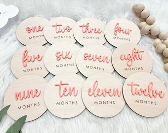 Baby Monthly Milestone Marker, Month Photo Signs Baby, Monthly Wooden Milestone Discs, Baby Shower Gift, Personalized Baby Milestone Acrylic