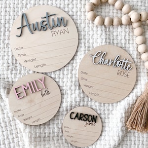 Baby Name Plate Announcement Sign, 3D Hospital Name Wood Sign, Birth Stats Announcement Sign, Newborn Photo Prop, Engraved Baby Name Sign,