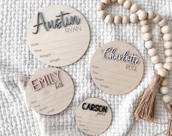 Baby Name Plate Announcement Sign, 3D Hospital Name Wood Sign, Birth Stats Announcement Sign, Newborn Photo Prop, Engraved Baby Name Sign,