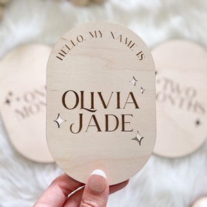 Panneau indiquant le nom de l'hôpital Bonjour, je m'appelle, cartes en bois d'étapes mensuelles, disques d'étapes importantes, plaque bébé pour accessoire photo d'hôpital, cadeau de baby shower