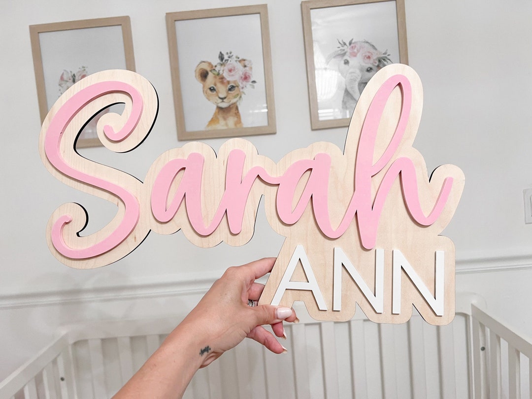 Name Sign Girl Rustic Rectangular Nursery Name Sign, Large Wood Baby Name Sign, Above Crib Name Sign ...
