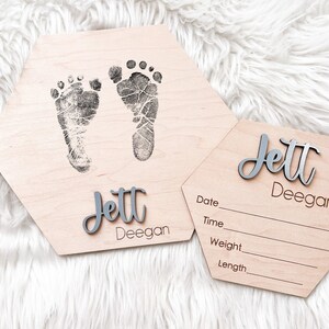 Footprint Name Sign for Hospital, Hospital Footprint Sign, Baby Announcement Sign, Baby Birth Stats Sign, Newborn Announcement Sign image 1