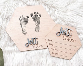 Footprint Name Sign for Hospital, Hospital Footprint Sign, Baby Announcement Sign, Baby Birth Stats Sign, Newborn Announcement Sign