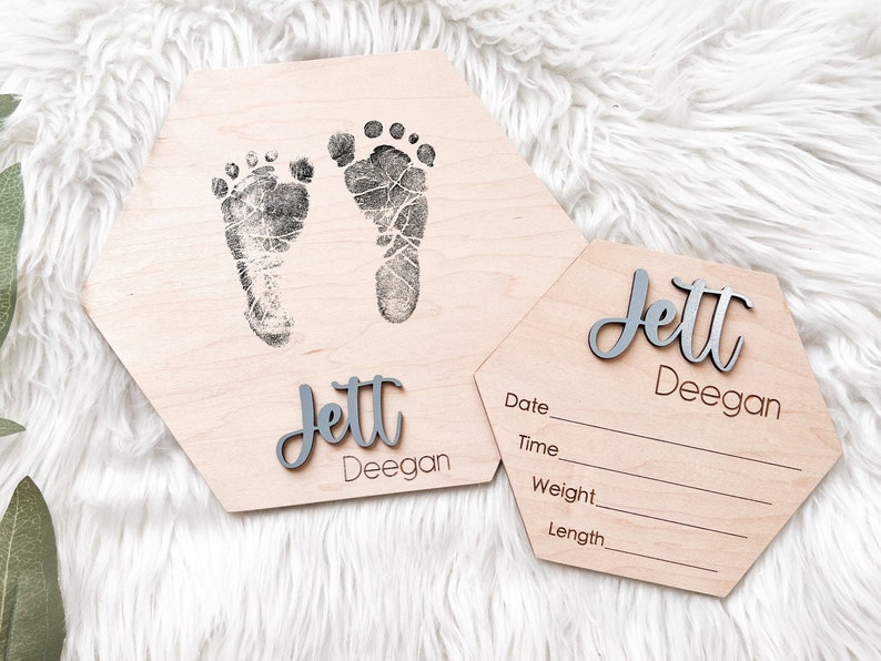 Footprint Name Sign for Hospital, Hospital Footprint Sign, Baby Announcement Sign, Baby Birth Stats Sign, Newborn Announcement Sign image 1