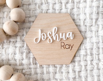 Aankondigingsteken babynaam, 3D houten bord ziekenhuisnaam, aankondiging geboortestatistieken, pasgeboren fotorekwisiet, gegraveerd babynaambordje,
