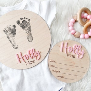 Hospital Footprint Sign, Baby Footprint Name Sign for Hospital, Birth Announcement Sign, Newborn Name Wood Sign, Baby Birth Stats Sign, image 4