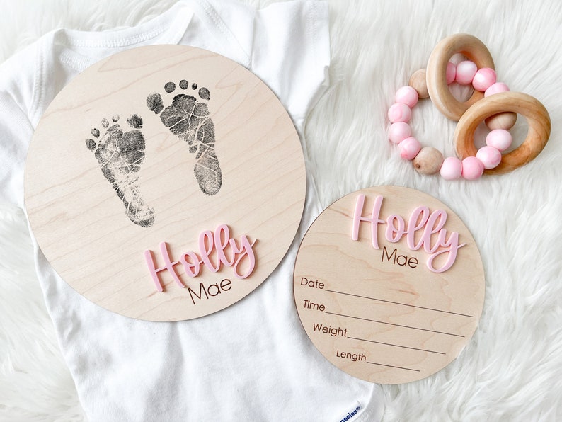Hospital Footprint Sign, Baby Footprint Name Sign for Hospital, Birth Announcement Sign, Newborn Name Wood Sign, Baby Birth Stats Sign, image 4