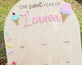 One Sweet Year Photo Board, Ice Cream Birthday Party, Sweets Theme First Birthday Monthly Photo Board, Sweet One First Year Photo Display