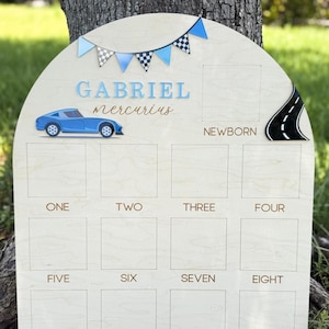 Tablero de fotos de un año, Tablero de primer año rápido, Letrero de mi primer año, Primera vuelta, Decoración de primer cumpleaños con autos de carreras, Collage de fotos de primer cumpleaños