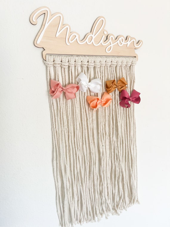 Bow Holder Nursery Decor, Macrame Bow Holder, Personalized Boho Hair Bow  Organizer, Baby Girl Hair Accessories, Wall Hanging Bow Storage, 