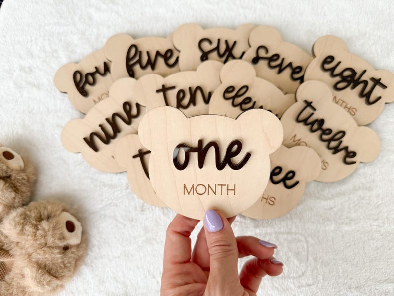 Teddy Bear Monthly Milestone Marker, Interchangeable Month Baby Bear ...