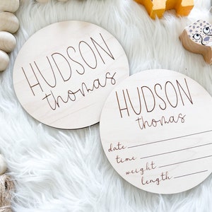 Baby Name Sign, Birth Announcement Sign, Engraved Hospital Name Sign, Newborn Info Name Plaque Wood Sign, Baby Shower Gift for Newborn