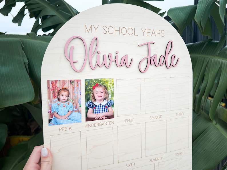 My School Years Picture Board, School Years Picture Frame preschool to Graduation, Frame for School Wallet Photos, Graduation Party Sign image 1