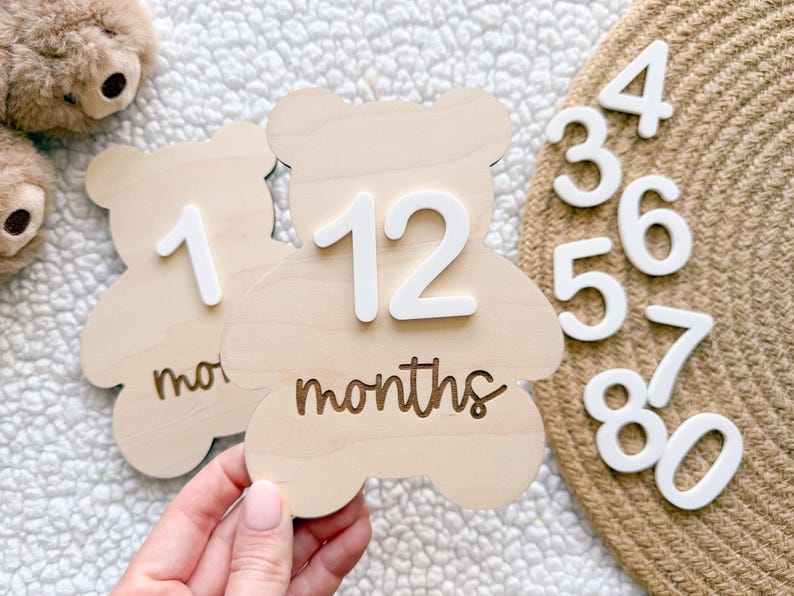 Teddy Bear Monthly Milestone Marker, Interchangeable Month Baby Bear ...