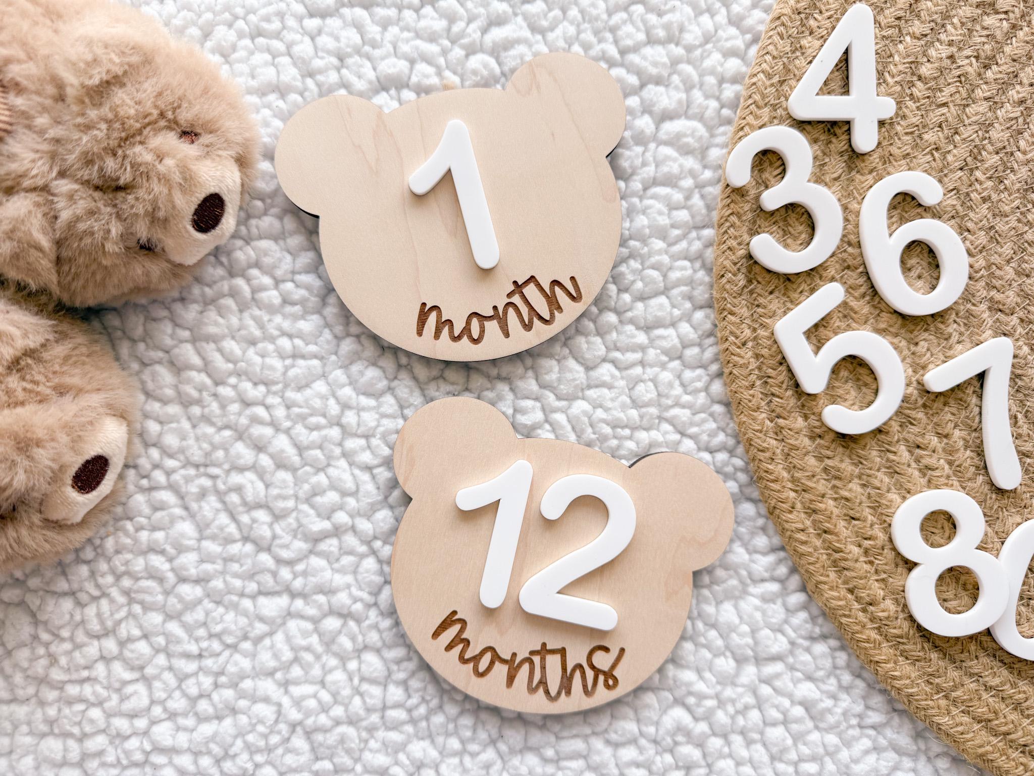 Teddy Bear Monthly Milestone Marker, Interchangeable Month Baby Bear ...
